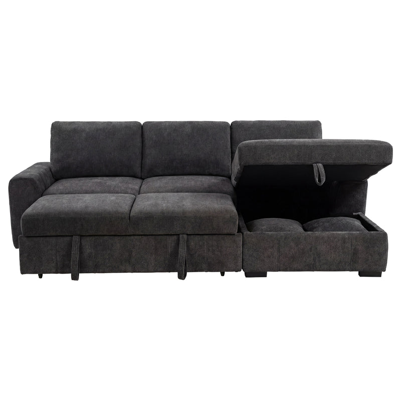 Sofá seccional Pastrana tapizado con cama, chaise longue a la derecha, gris