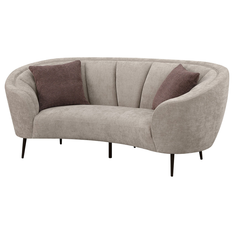 Sofá biplaza curvado Ellorie tapizado con respaldo acanalado beige