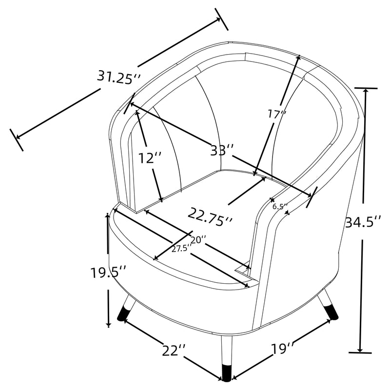 Sillón curvo Ellorie tapizado con respaldo acanalado beige