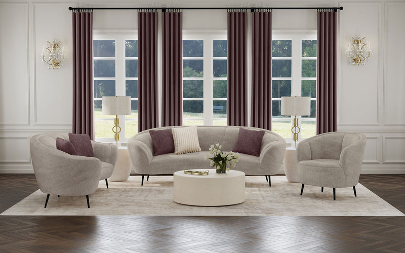 Sillón curvo Ellorie tapizado con respaldo acanalado beige