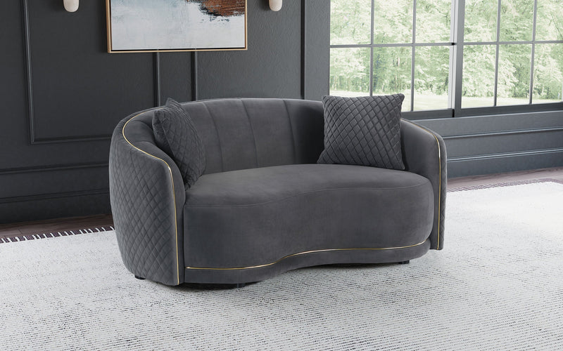 Brookside Sofá curvo de terciopelo tapizado gris oscuro