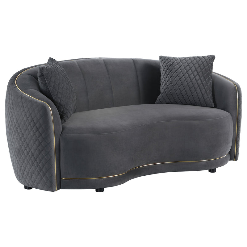 Brookside Sofá curvo de terciopelo tapizado gris oscuro