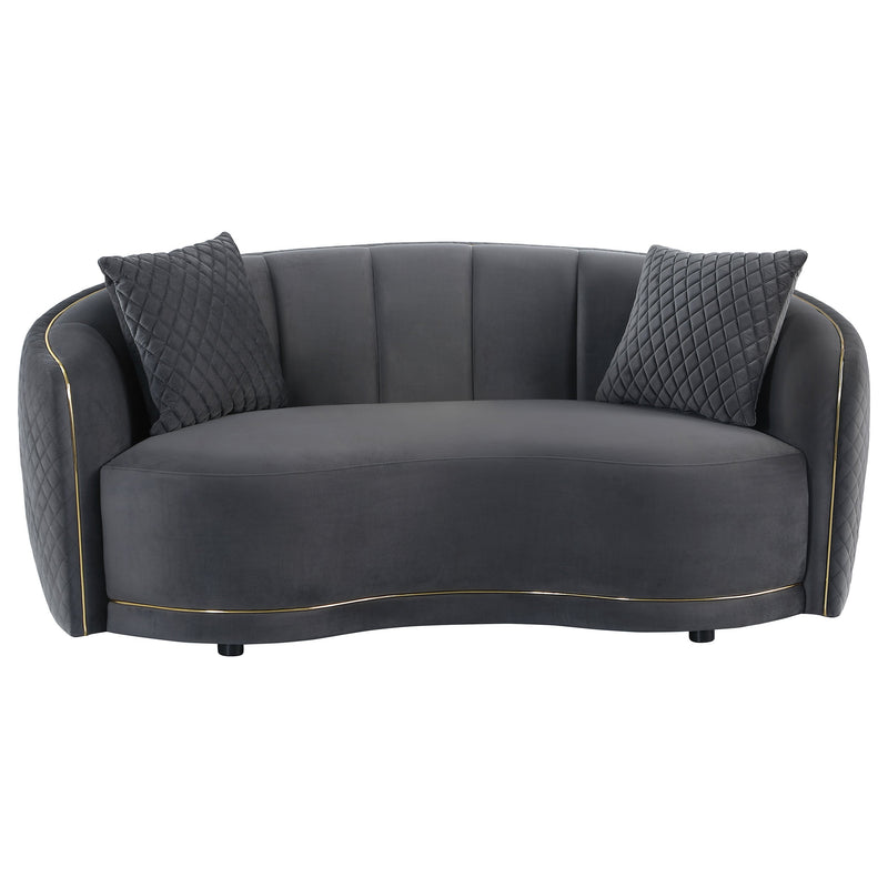Brookside Sofá curvo de terciopelo tapizado gris oscuro
