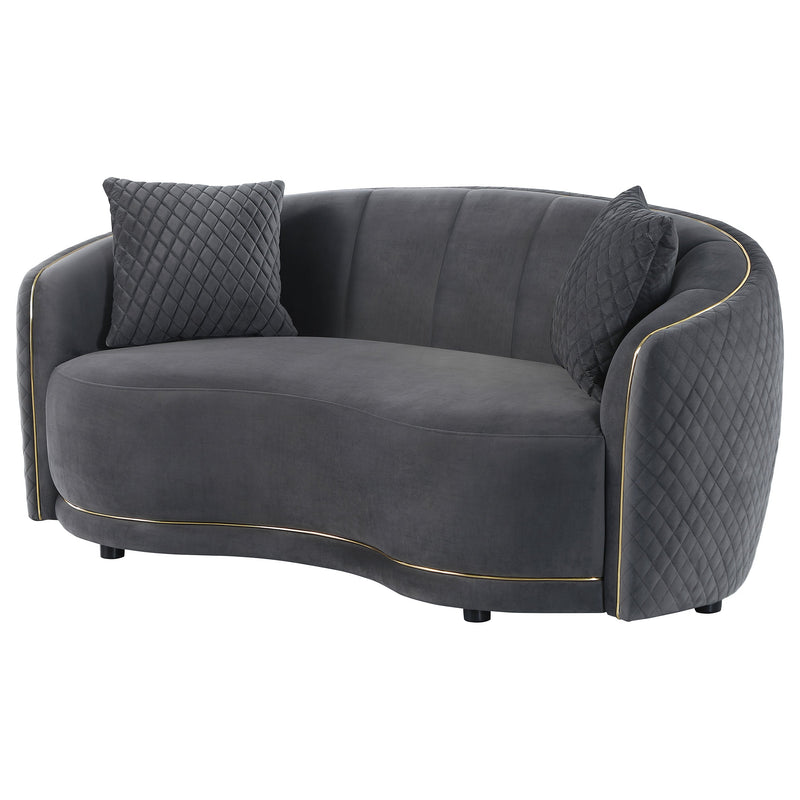 Brookside Sofá curvo de terciopelo tapizado gris oscuro