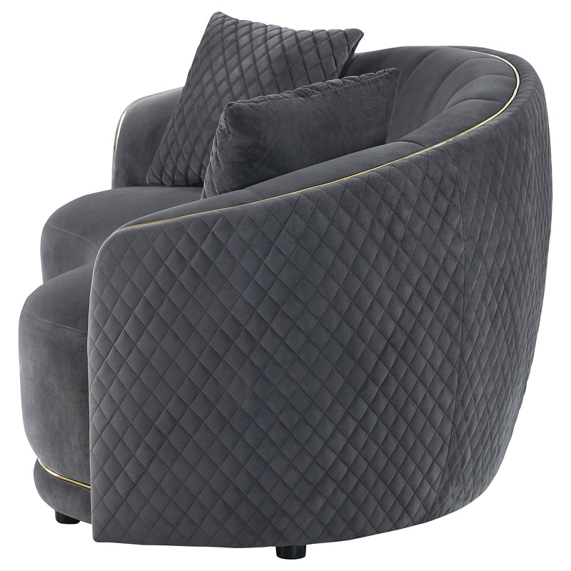 Brookside Sofá curvo de terciopelo tapizado gris oscuro