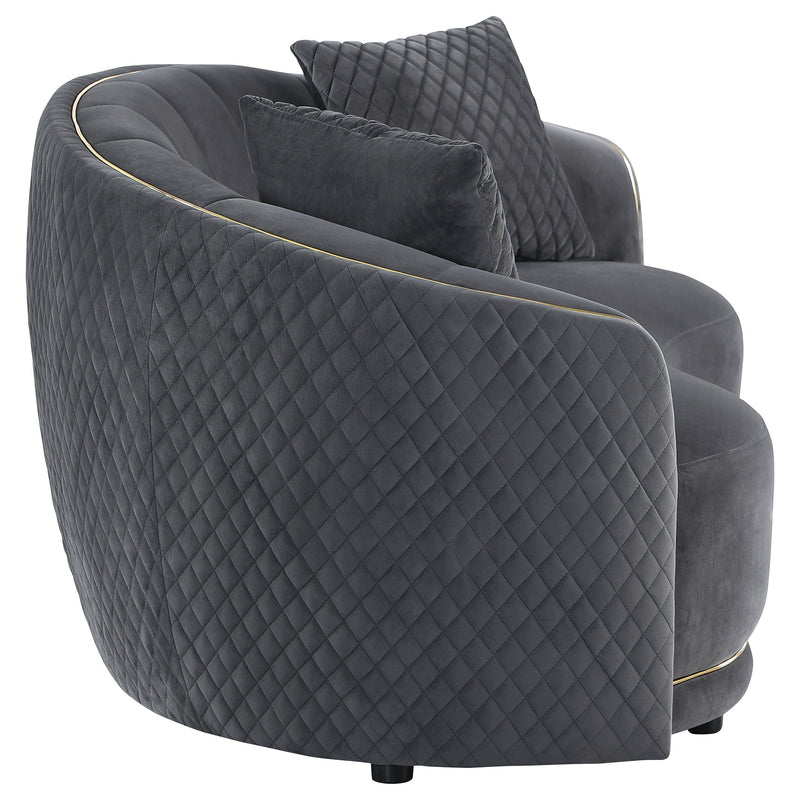 Brookside Sofá curvo de terciopelo tapizado gris oscuro