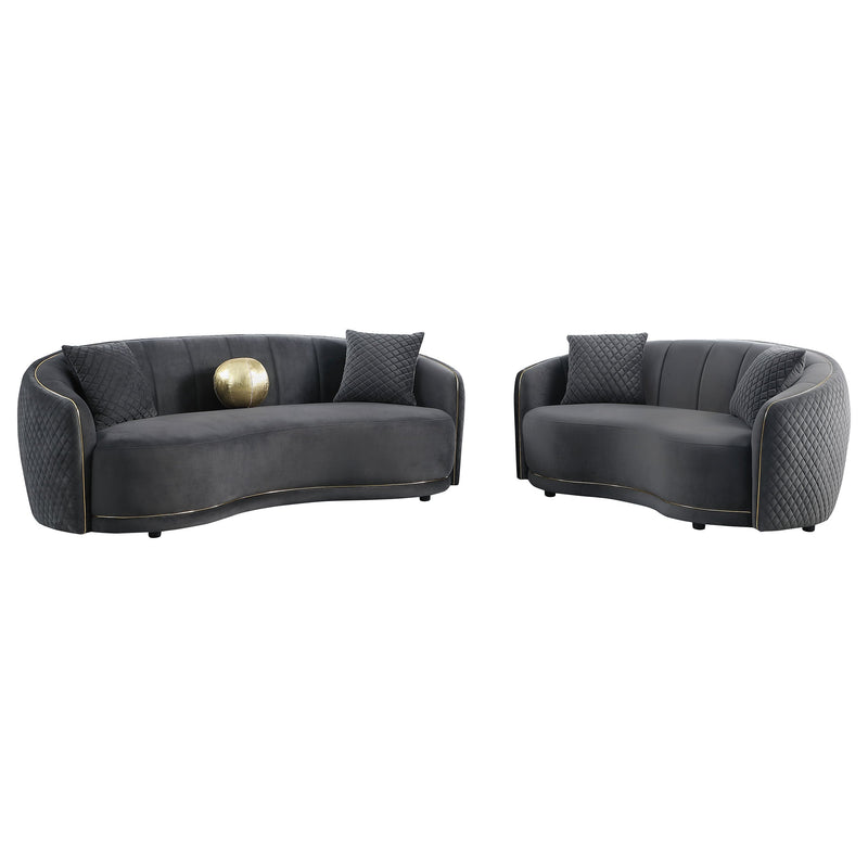 Brookside Sofá curvo de terciopelo tapizado gris oscuro