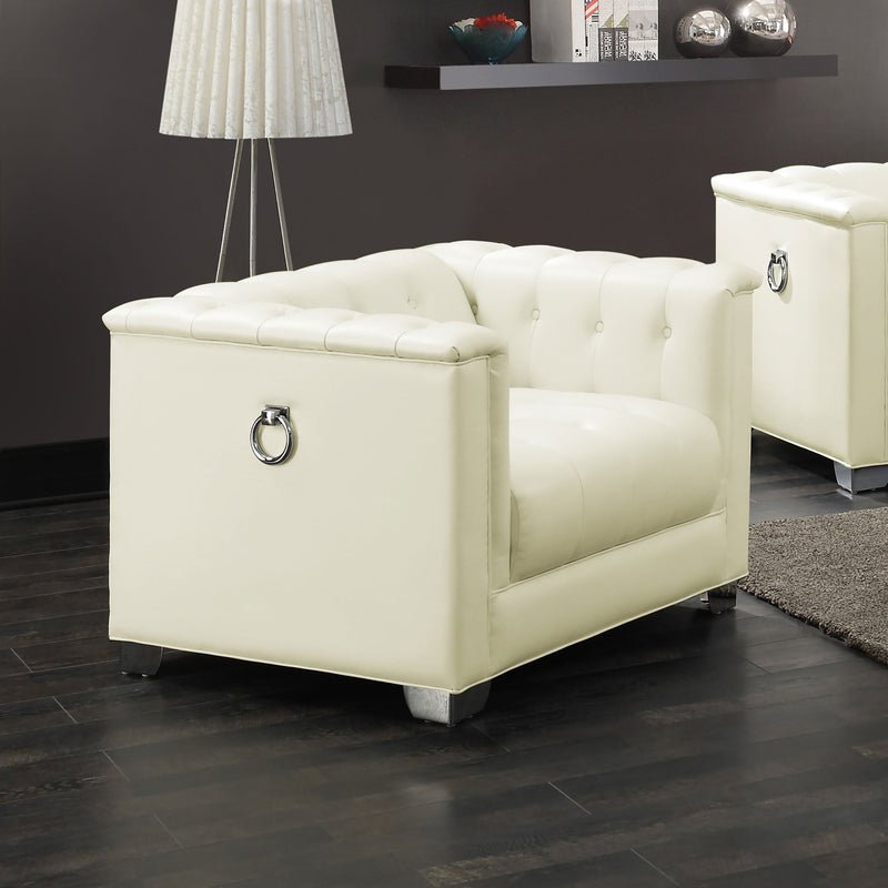 Sillón decorativo Chaviano con brazos rectos tapizado, blanco perla