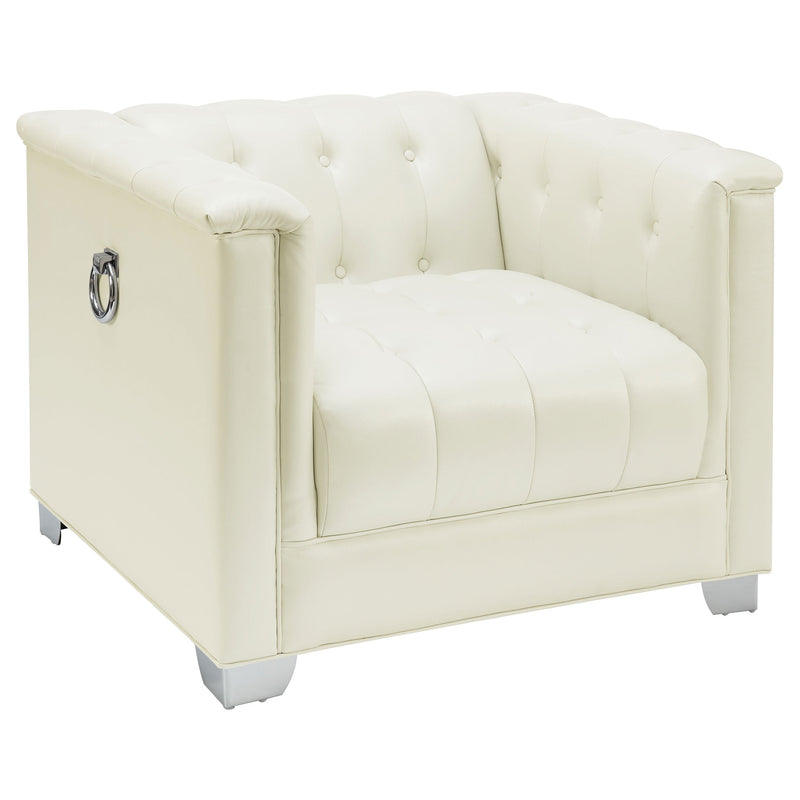 Sillón decorativo Chaviano con brazos rectos tapizado, blanco perla