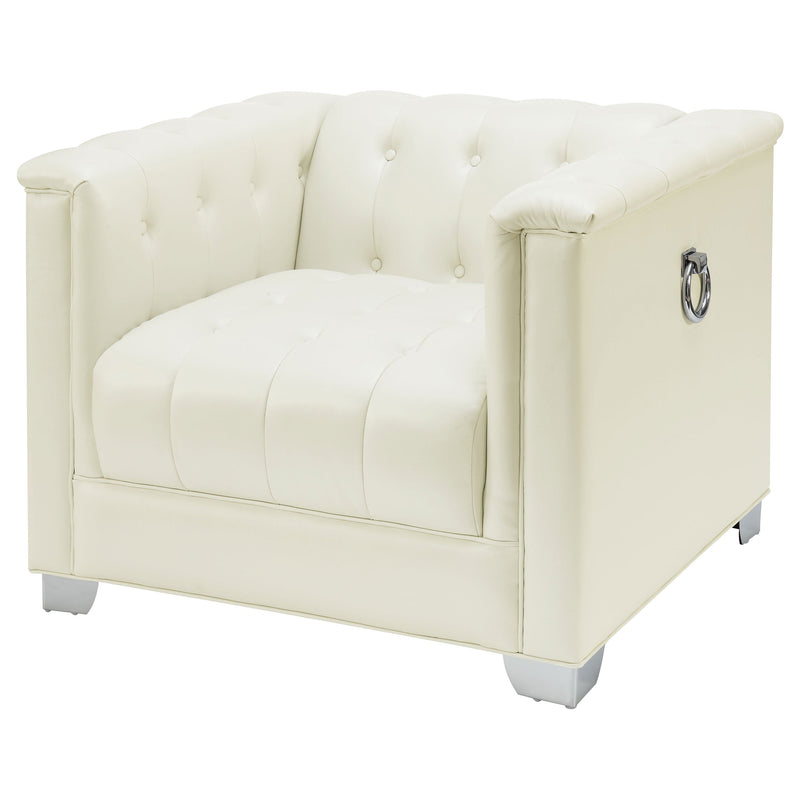 Sillón decorativo Chaviano con brazos rectos tapizado, blanco perla