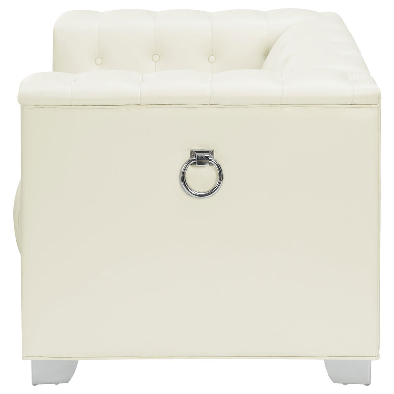 Sillón decorativo Chaviano con brazos rectos tapizado, blanco perla