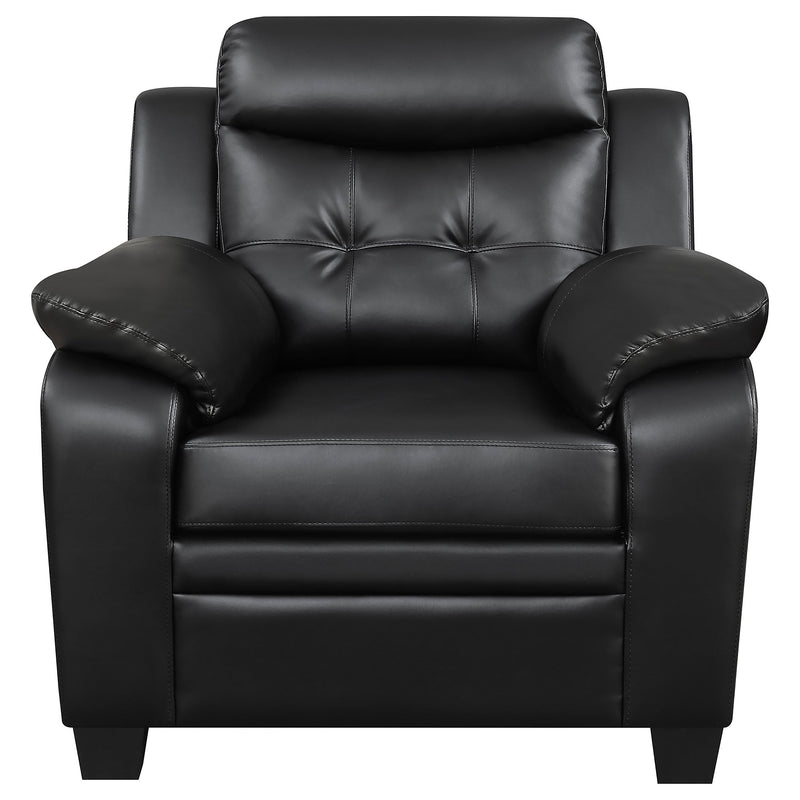 Sillón decorativo Finley tapizado acolchado con brazos y botones, color negro