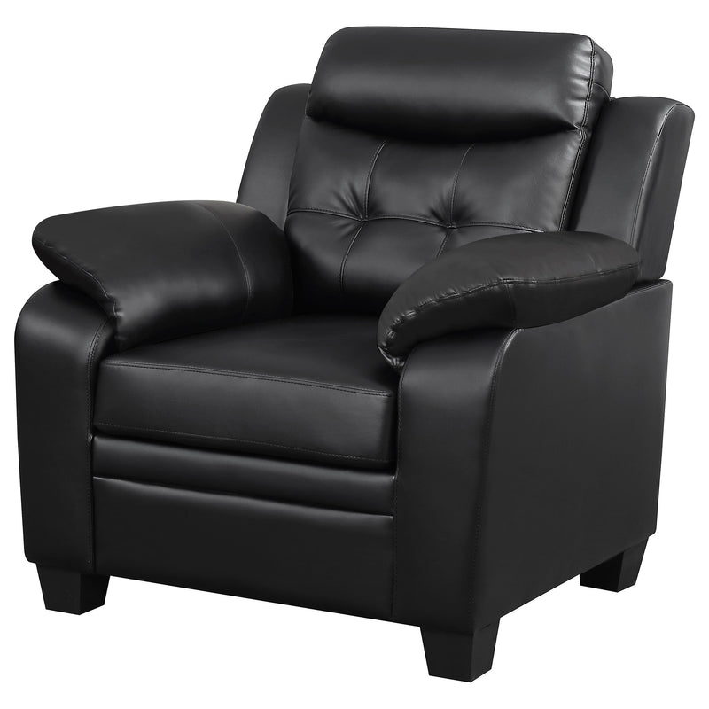 Sillón decorativo Finley tapizado acolchado con brazos y botones, color negro
