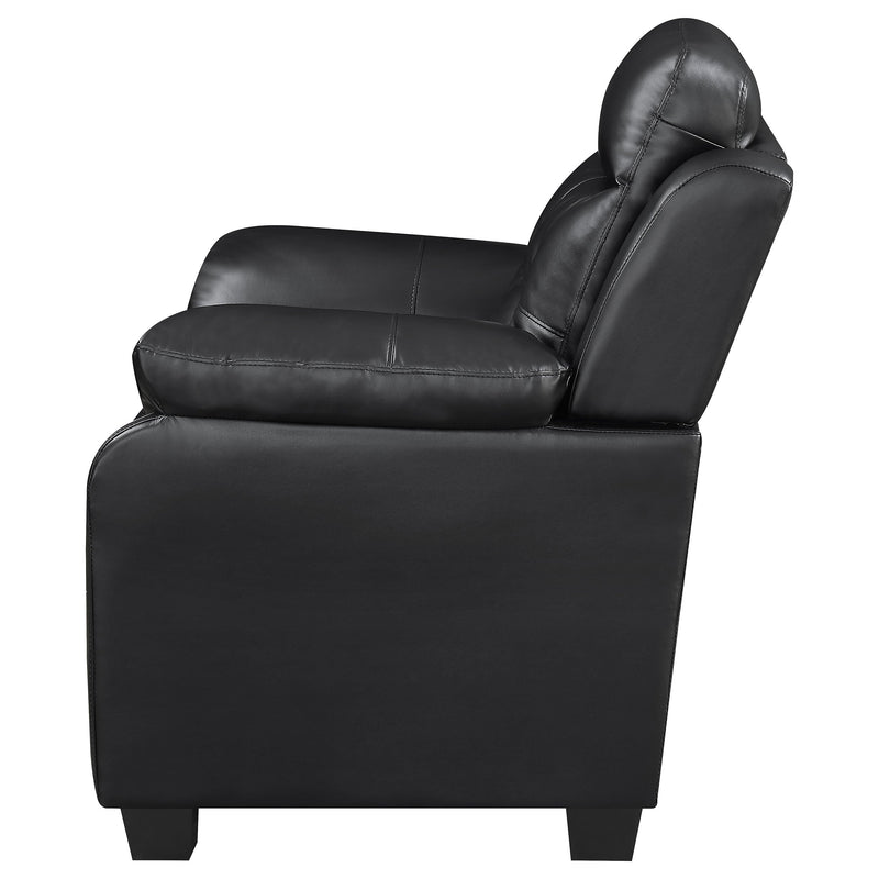Sillón decorativo Finley tapizado acolchado con brazos y botones, color negro