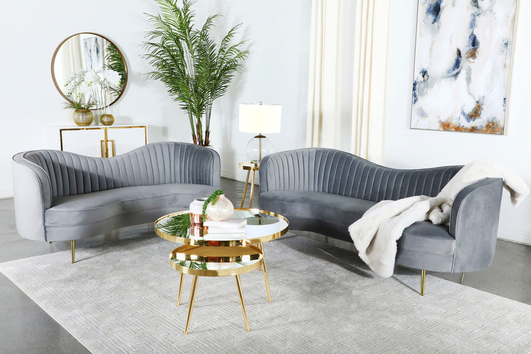 Sophia  Upholstered Channel Tufted Sofa Set Blue