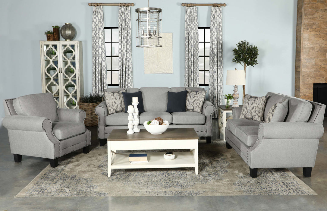 Sheldon Upholstered Loveseat with Rolled Arms Grey