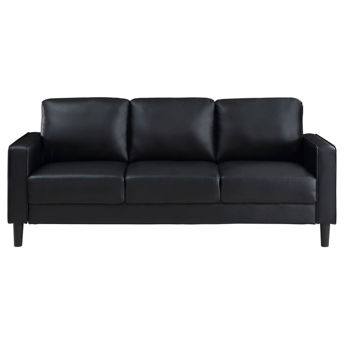 Ruth 2-piece Upholstered Track Arm Faux Leather Sofa Set Black