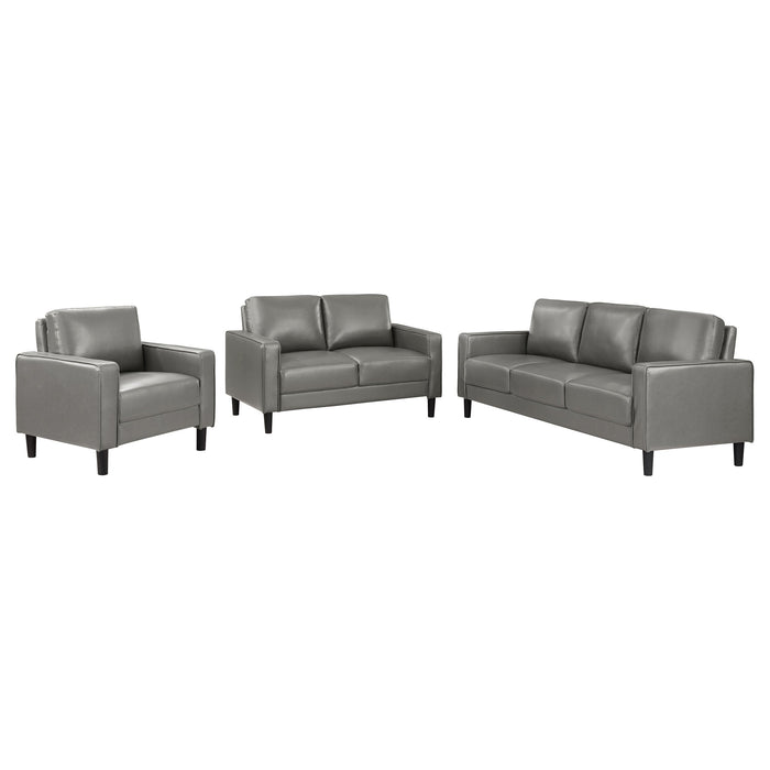 Ruth 2-piece Upholstered Track Arm Faux Leather Sofa Set Grey