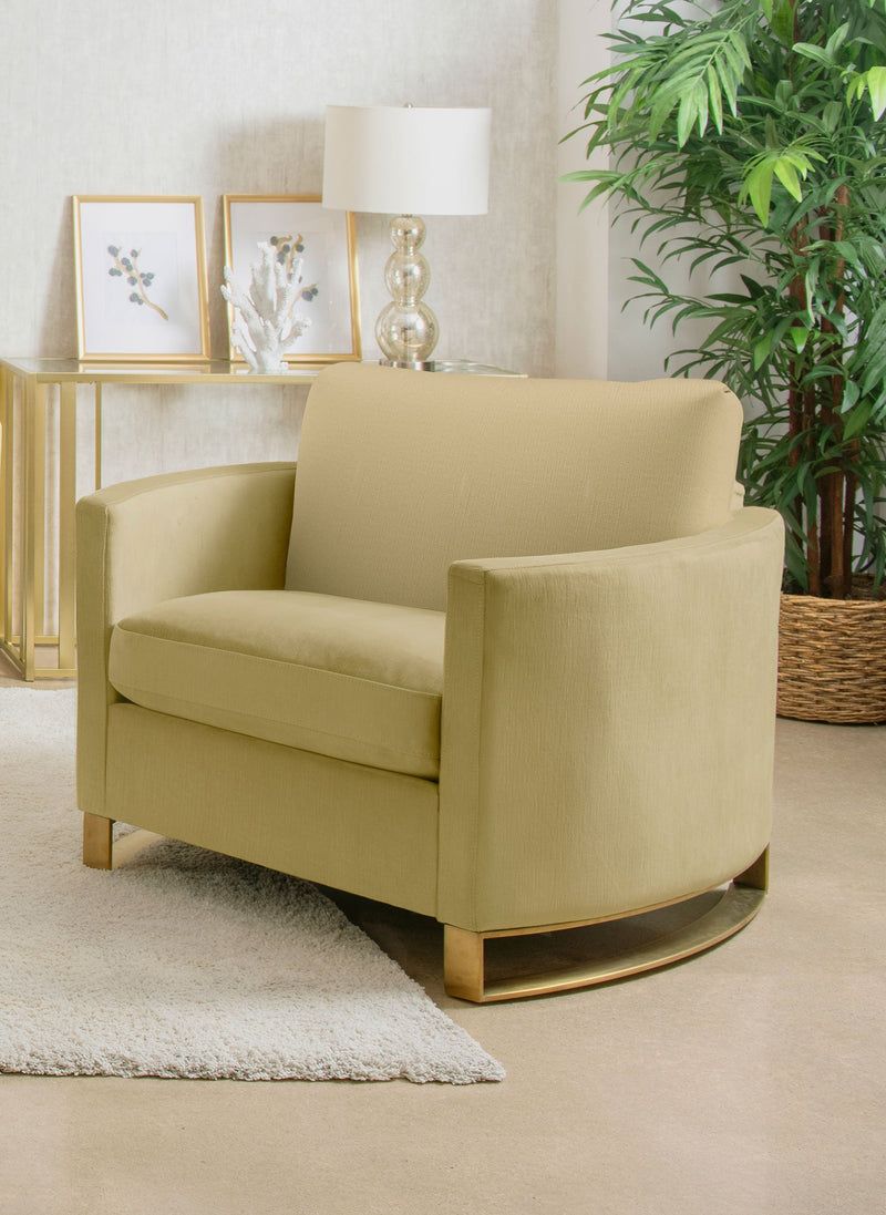Sillón Corliss con reposabrazos curvos tapizado