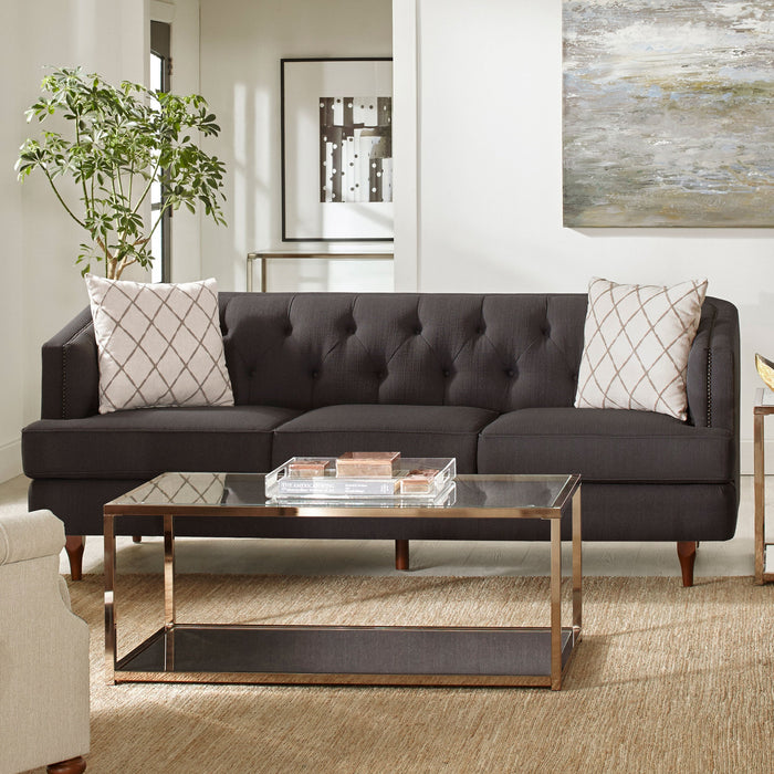 Shelby Recessed Arms and Tufted Tight Back Sofa Grey and Brown