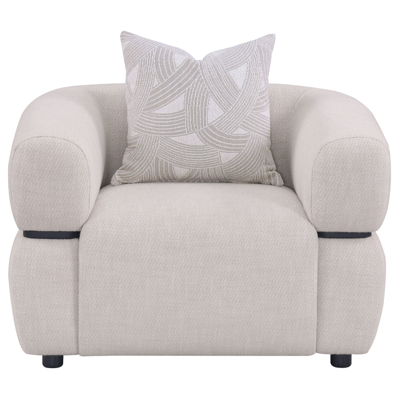 Sillón Jeanette con tapicería de tela, brazos redondos, color beige