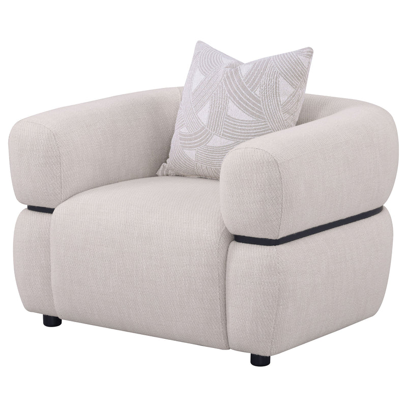 Sillón Jeanette con tapicería de tela, brazos redondos, color beige