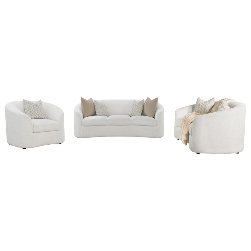 Juego de sofá de brazo inclinado tapizado en boucle Rainn, color latte