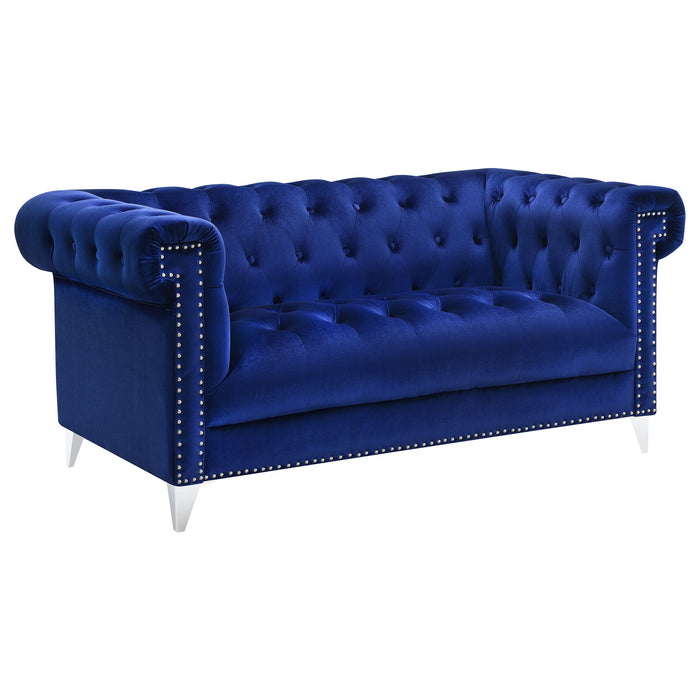 Bleker Tufted Tuxedo Arm Loveseat Blue