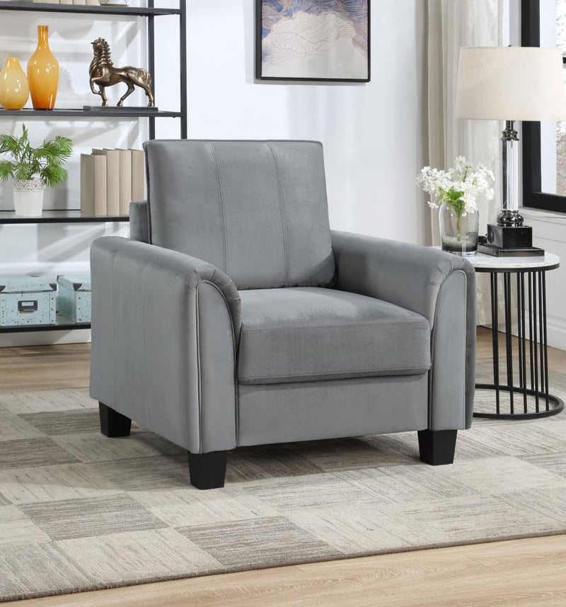 Sillón decorativo Davis con brazos enrollados, tapizado, gris