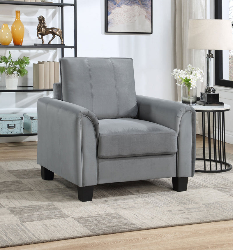 Sillón decorativo Davis con brazos enrollados, tapizado, gris