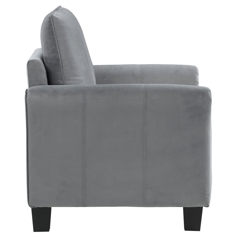 Sillón decorativo Davis con brazos enrollados, tapizado, gris