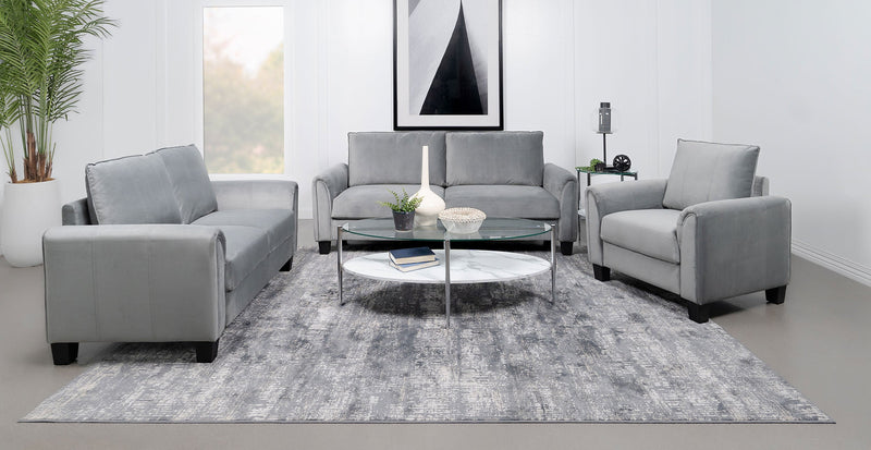 Sillón decorativo Davis con brazos enrollados, tapizado, gris