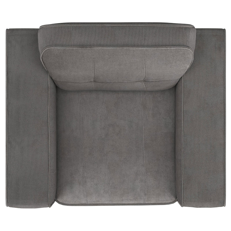 Sillón decorativo tapizado Deerhurst con reposabrazos tipo pista y capitoné