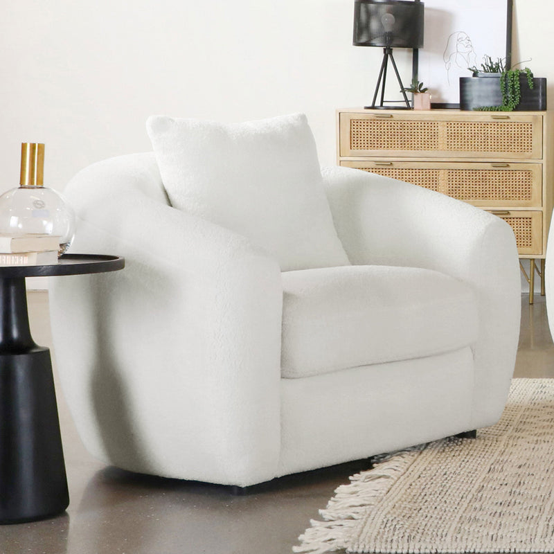 Sillón auxiliar tapizado en piel de oveja sintética Isabella, color natural