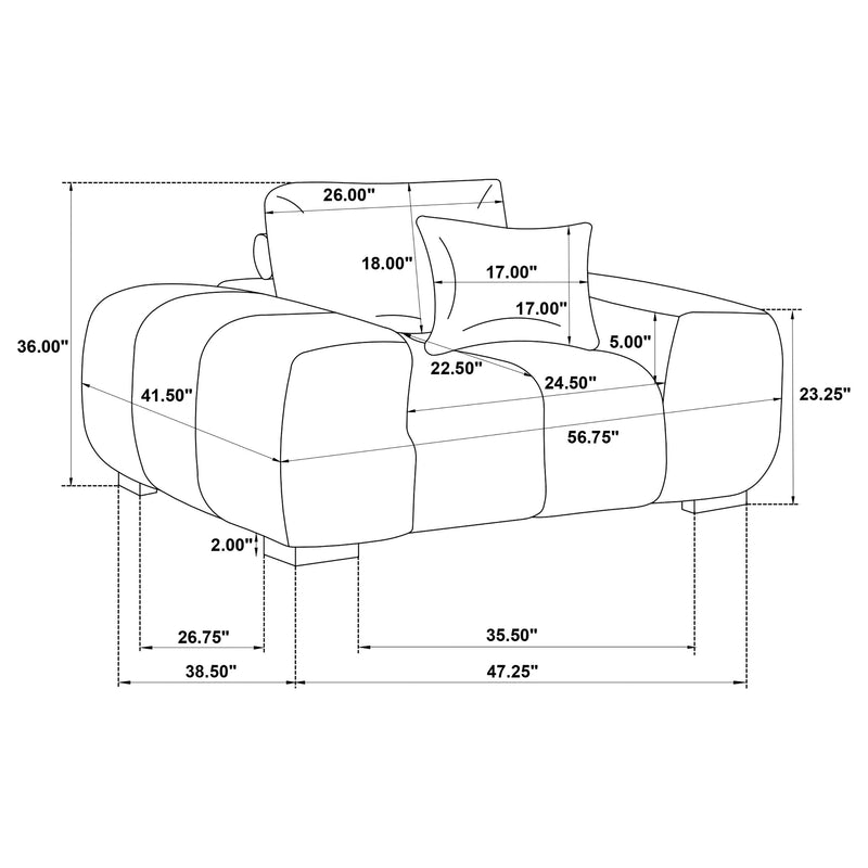 Sillón decorativo Octavia con reposabrazos cuadrados tapizados