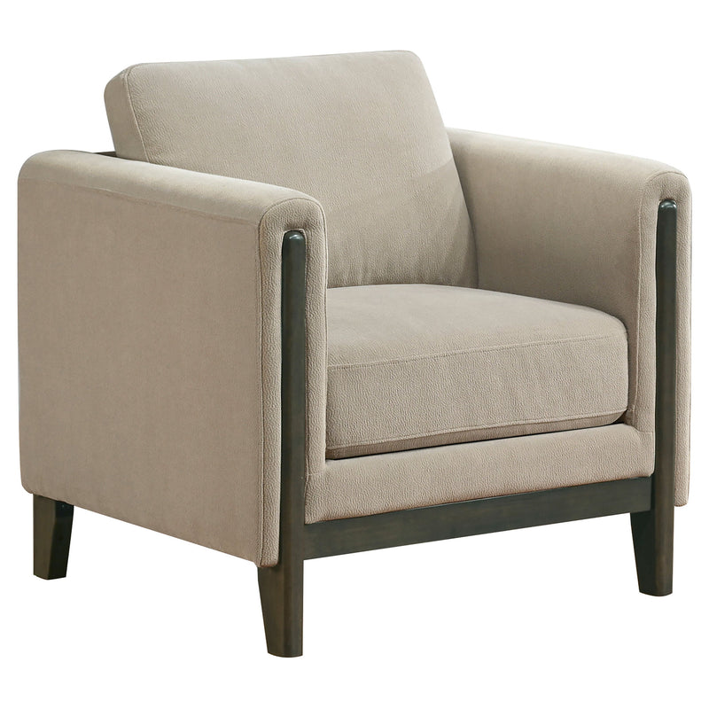Sillón decorativo Islington con brazos tipo panel tapizado en tela, color gris topo