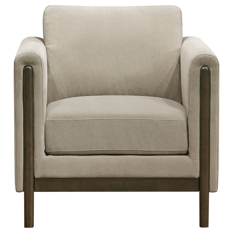 Sillón decorativo Islington con brazos tipo panel tapizado en tela, color gris topo