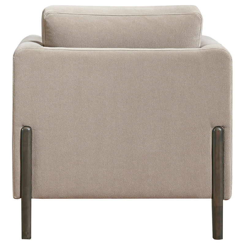 Sillón decorativo Islington con brazos tipo panel tapizado en tela, color gris topo