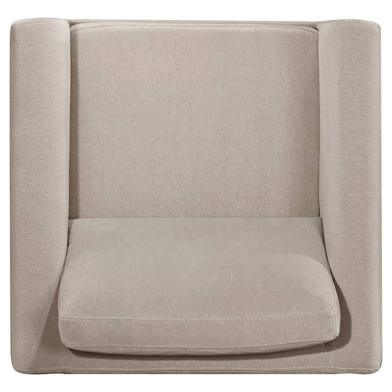Sillón decorativo Islington con brazos tipo panel tapizado en tela, color gris topo