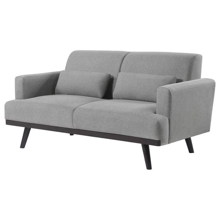 Blake Upholstered Loveseat with Track Arms Sharkskin and Dark Brown