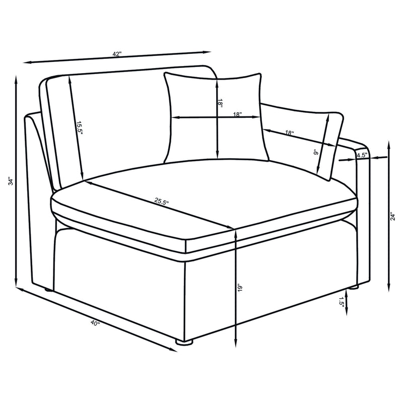 Sillón tapizado Hobson con brazo derecho (RAF) en color marfil