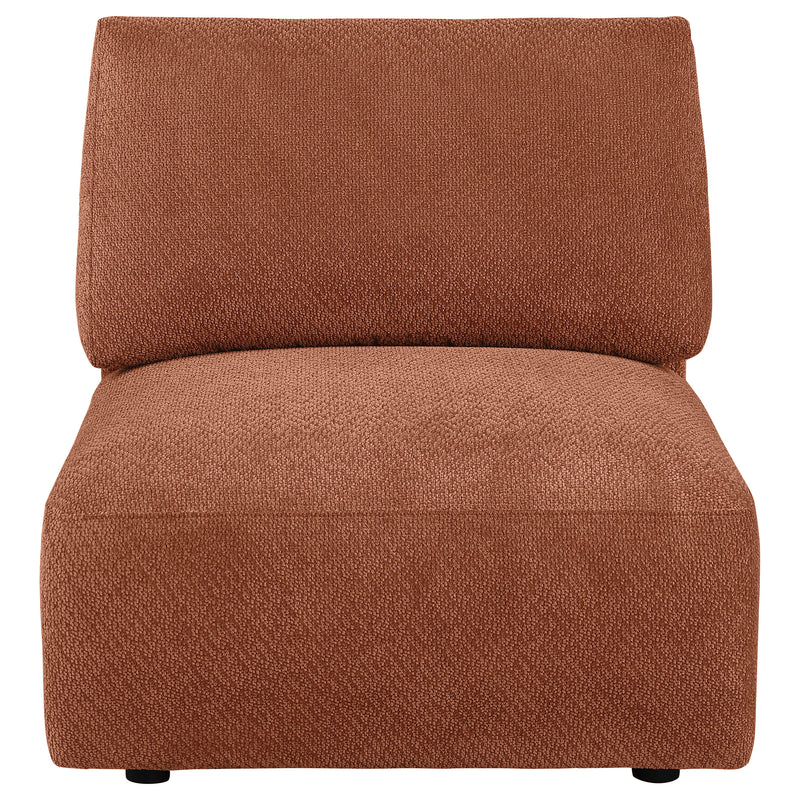 Sillón modular sin brazos tapizado en chenilla Elysia, color coral