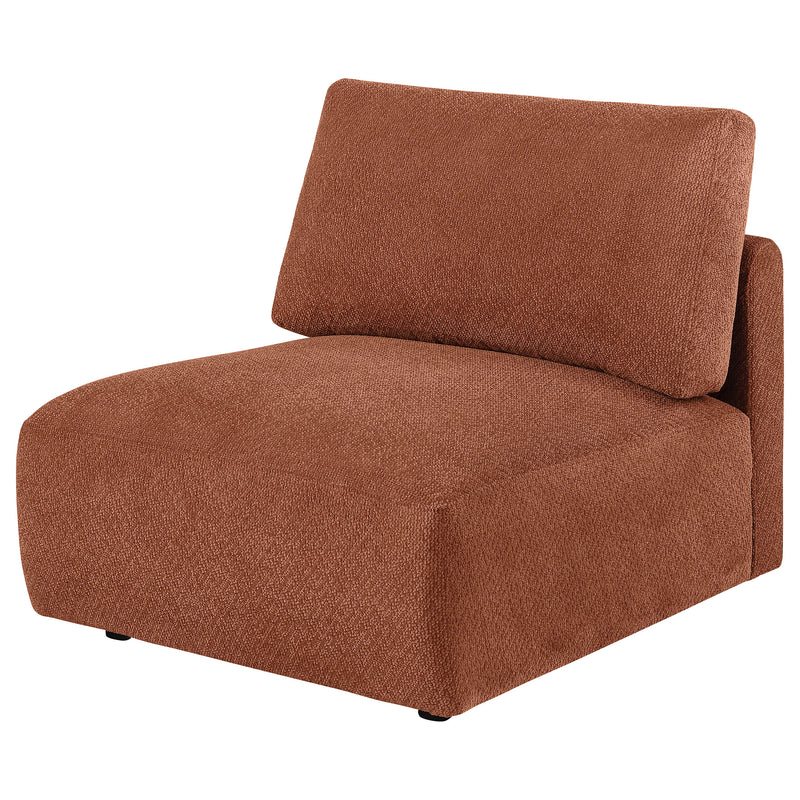 Sillón modular sin brazos tapizado en chenilla Elysia, color coral