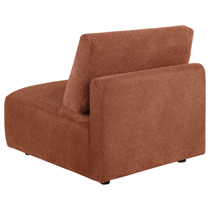 Sillón modular sin brazos tapizado en chenilla Elysia, color coral