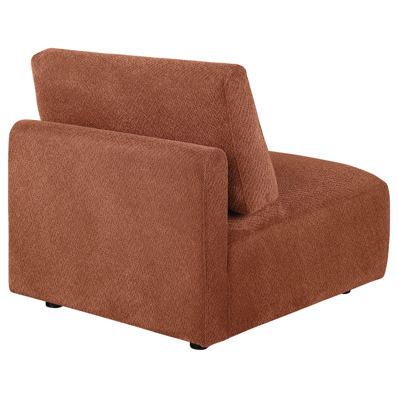 Sillón modular sin brazos tapizado en chenilla Elysia, color coral