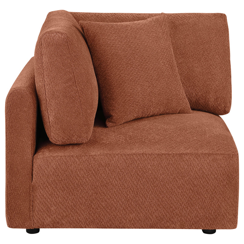Sillón esquinero modular tapizado en chenilla Elysia, coral
