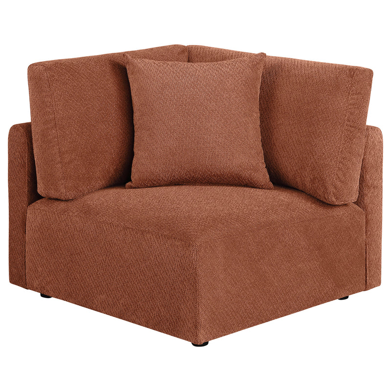 Sillón esquinero modular tapizado en chenilla Elysia, coral