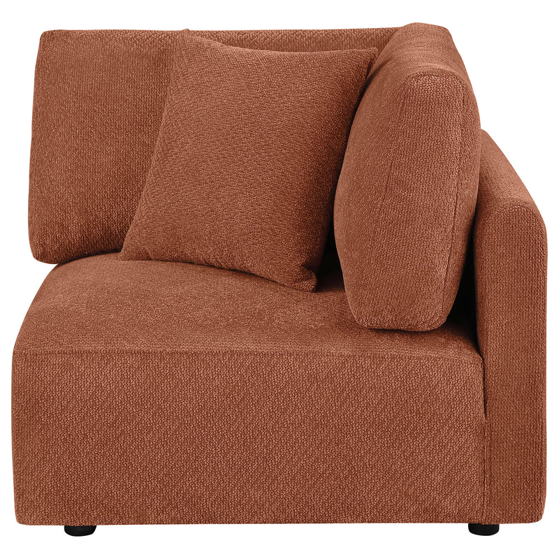 Sillón esquinero modular tapizado en chenilla Elysia, coral