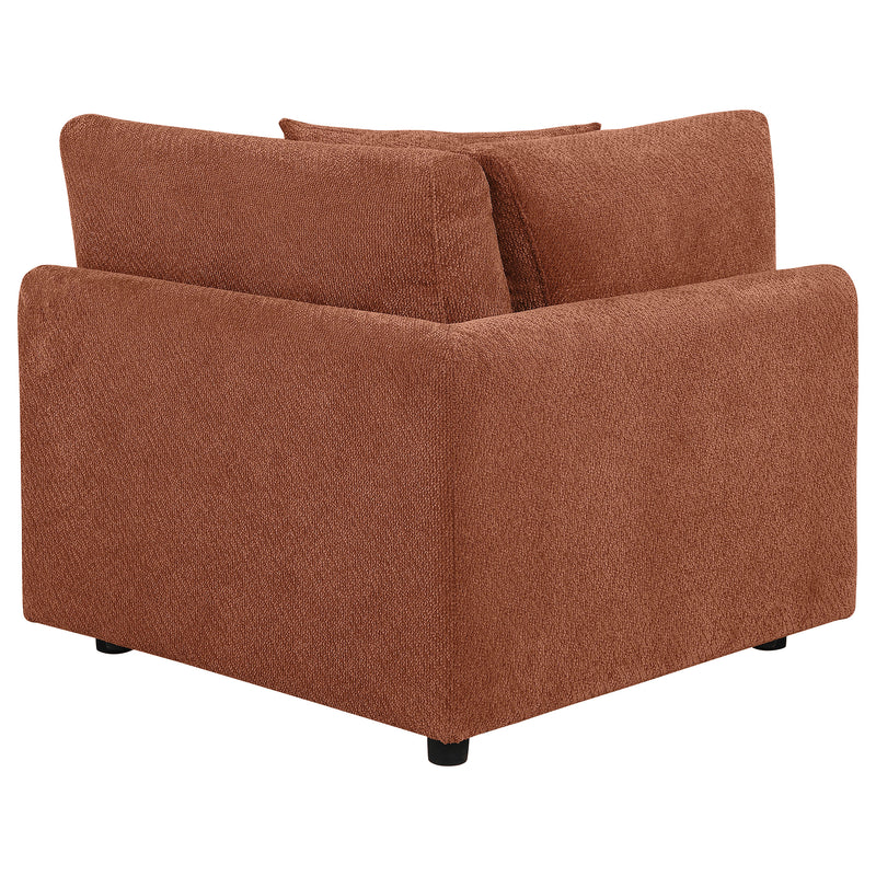 Sillón esquinero modular tapizado en chenilla Elysia, coral