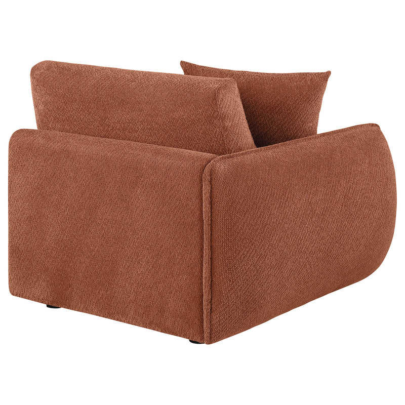 Sillón modular Elysia Chenille con tapicería, Coral, brazo izquierdo